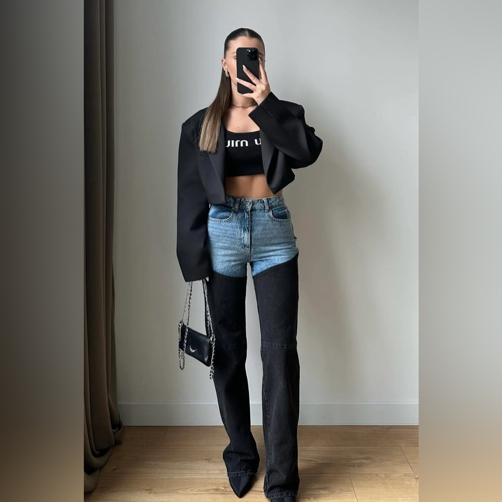 PIRAL High Waisted Bicolor Chap Jeans NWT BLACK Medium